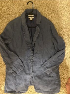 H by Halston Washed Blue Linen Single-Button Blazer women’s 100 percent linen